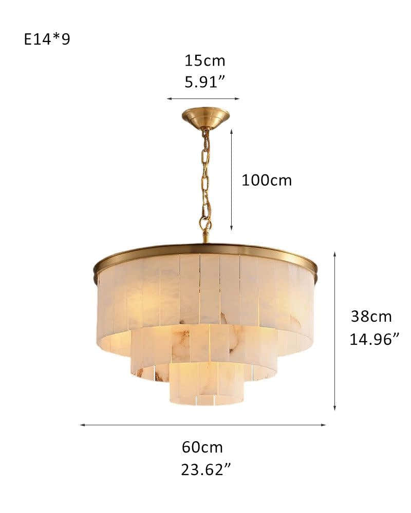 Warm White Modern Round Multi-Tier Alabaster Foyer Chandeliers in Black Frame