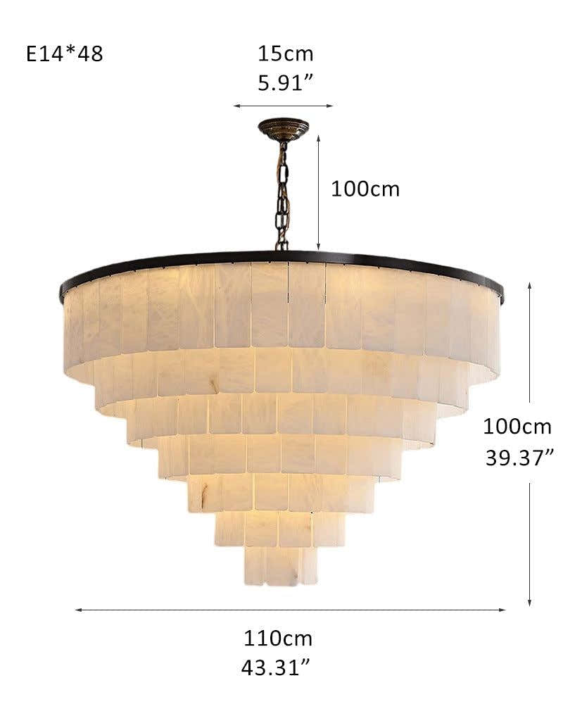 Warm White Modern Round Multi-Tier Alabaster Foyer Chandeliers in Black Frame