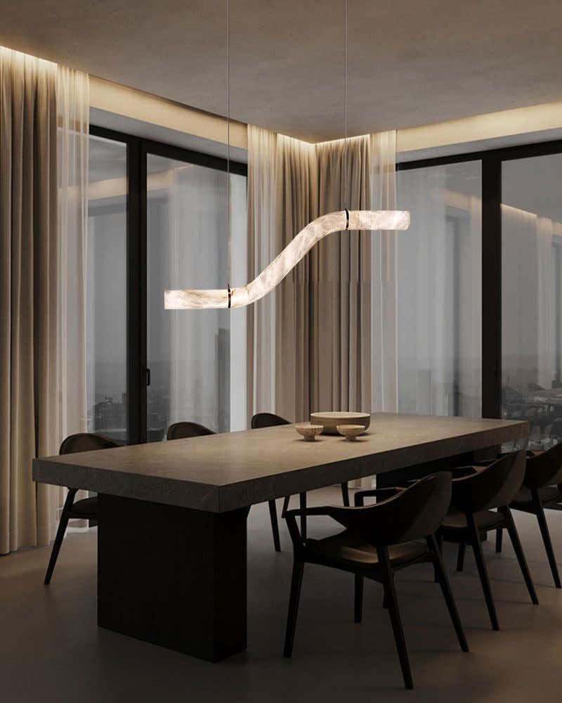 LED Linear Creative White Alabaster Liberty Hanging Light | Straight/Curved Design