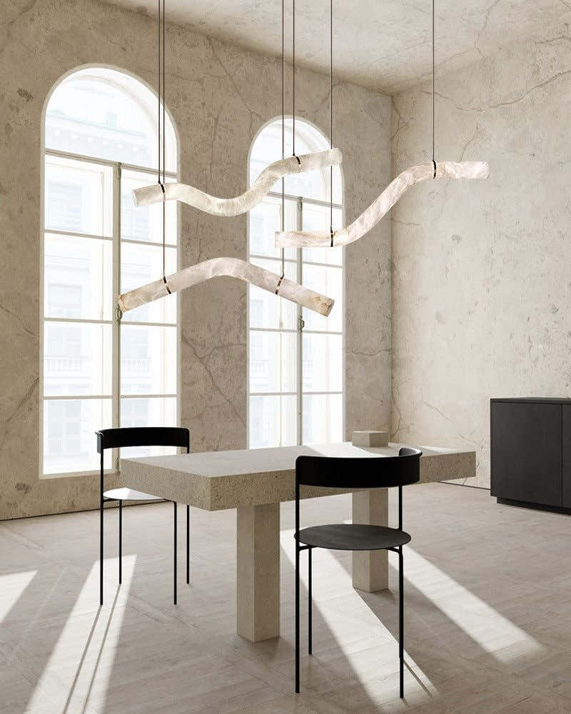 LED Linear Creative White Alabaster Liberty Hanging Light | Straight/Curved Design
