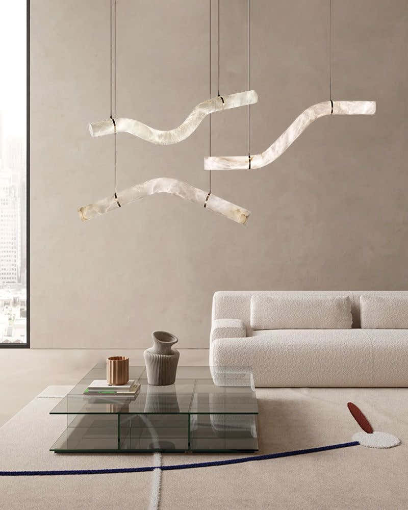 LED Linear Creative White Alabaster Liberty Hanging Light | Straight/Curved Design