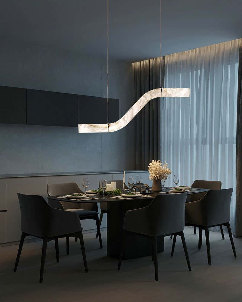 LED Linear Creative White Alabaster Liberty Hanging Light | Straight/Curved Design