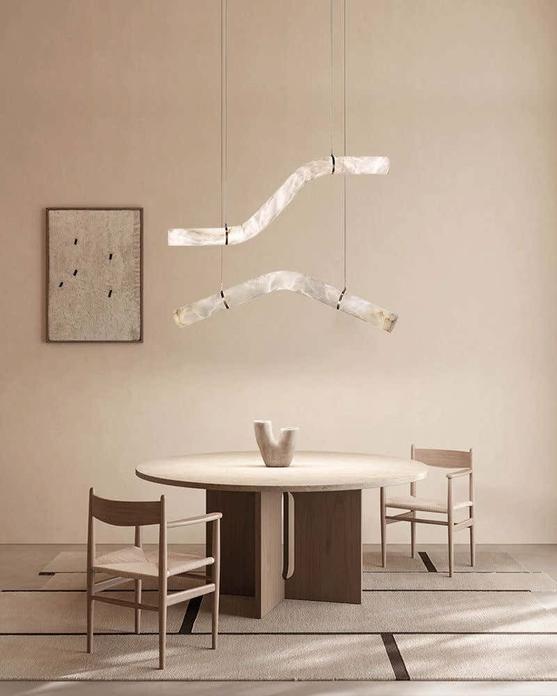 LED Linear Creative White Alabaster Liberty Hanging Light | Straight/Curved Design