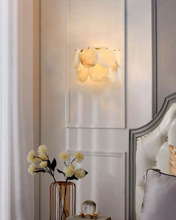 Spanish Alabaster Shell Marble Flush Mount Brass Wall Sconces for bedroom