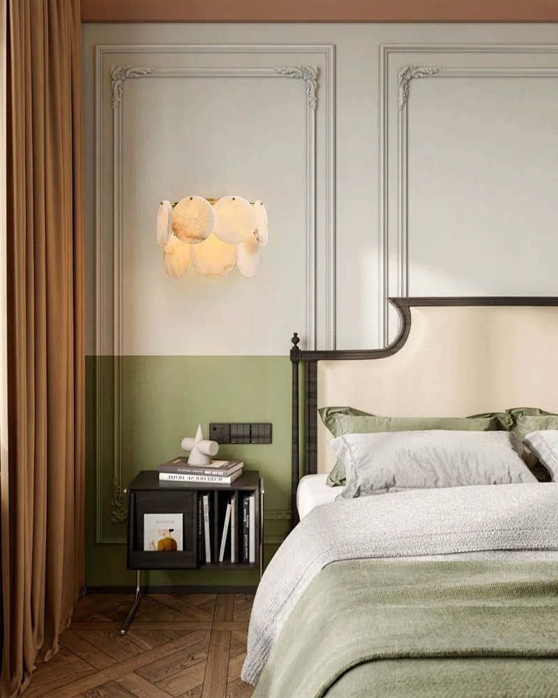 Spanish Alabaster Shell Marble Flush Mount Brass Wall Sconces for bedroom
