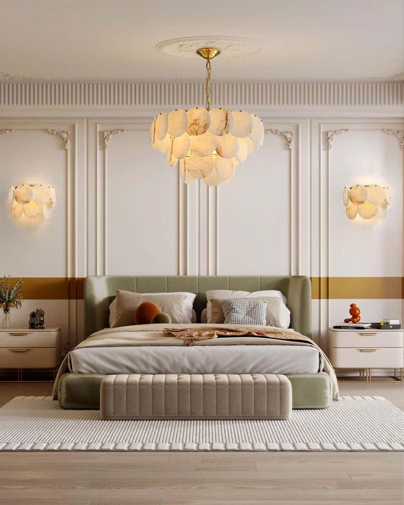 Spanish Alabaster Shell Marble Flush Mount Brass Wall Sconces for bedroom