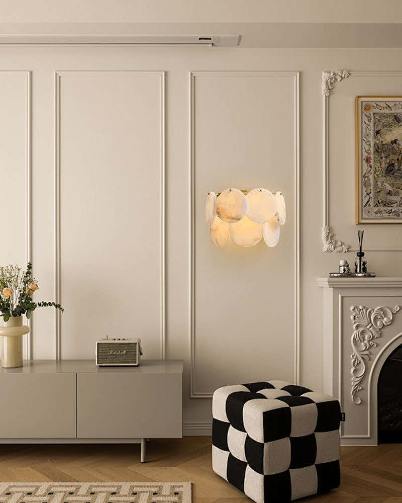 Spanish Alabaster Shell Marble Flush Mount Brass Wall Sconces for bedroom