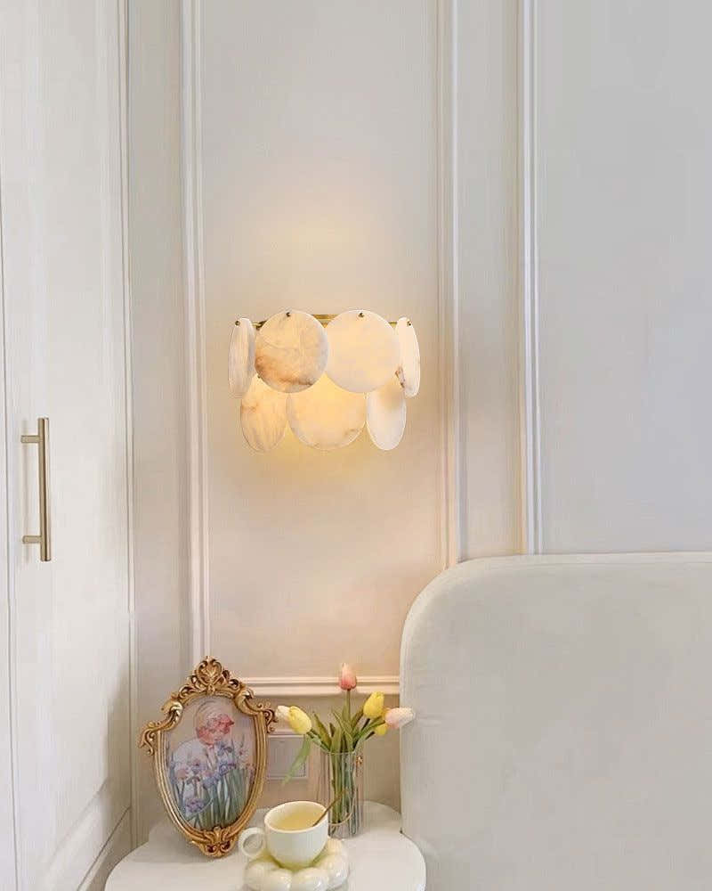 Spanish Alabaster Shell Marble Flush Mount Brass Wall Sconces for bedroom