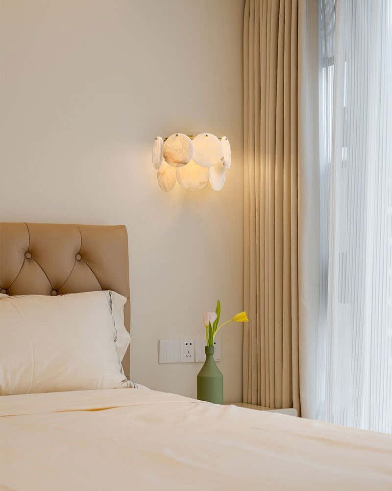 Spanish Alabaster Shell Marble Flush Mount Brass Wall Sconces for bedroom