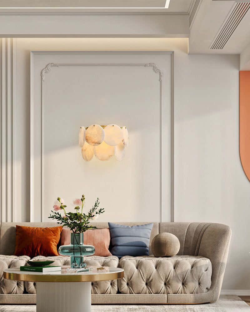 Spanish Alabaster Shell Marble Flush Mount Brass Wall Sconces for bedroom