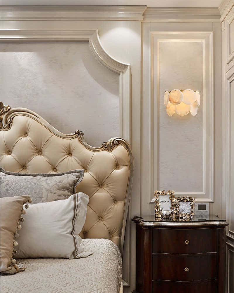 Spanish Alabaster Shell Marble Flush Mount Brass Wall Sconces for bedroom