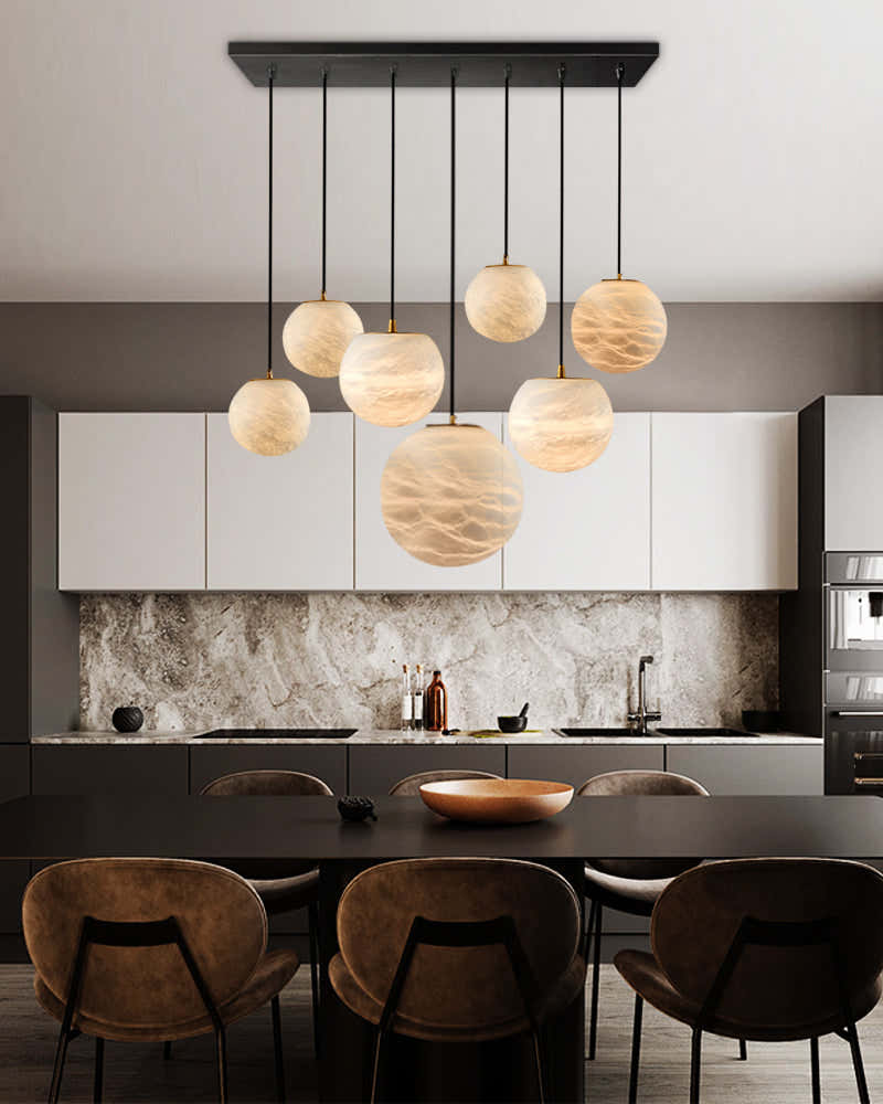 Modern Moon Alabaster Sphere Multi-Light Chandelier Indoor Lighting