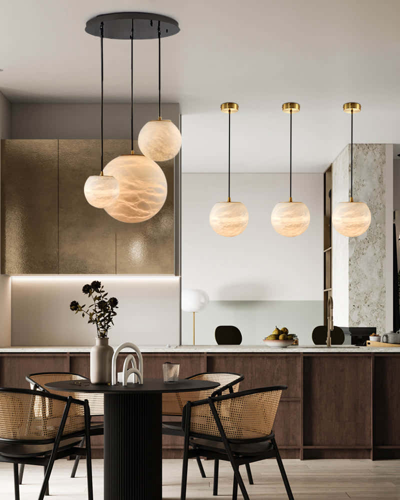 Modern Moon Alabaster Sphere Multi-Light Chandelier Indoor Lighting