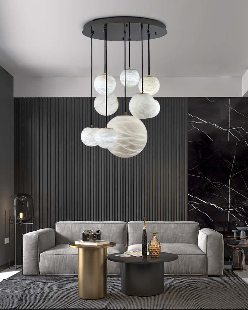 Modern Moon Alabaster Sphere Multi-Light Chandelier Indoor Lighting