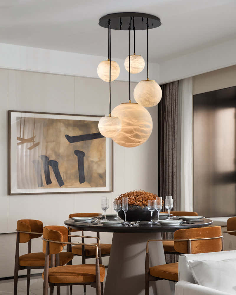 Modern Moon Alabaster Sphere Multi-Light Chandelier Indoor Lighting