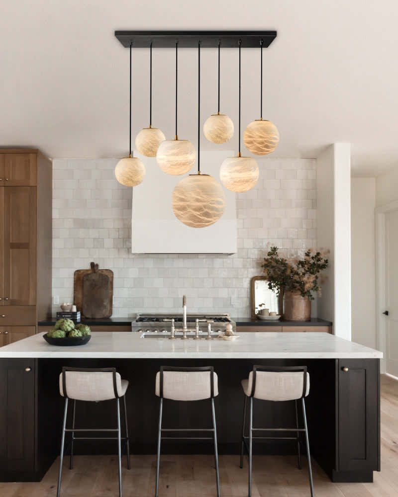 Modern Moon Alabaster Sphere Multi-Light Chandelier Indoor Lighting