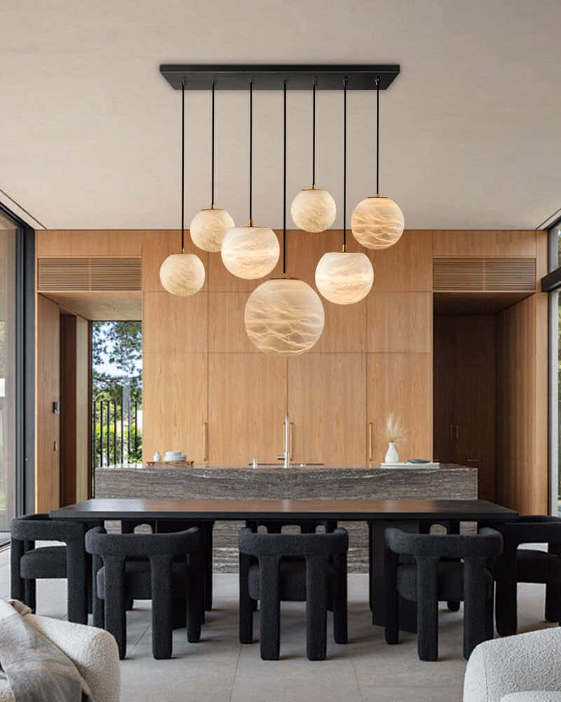 Modern Moon Alabaster Sphere Multi-Light Chandelier Indoor Lighting