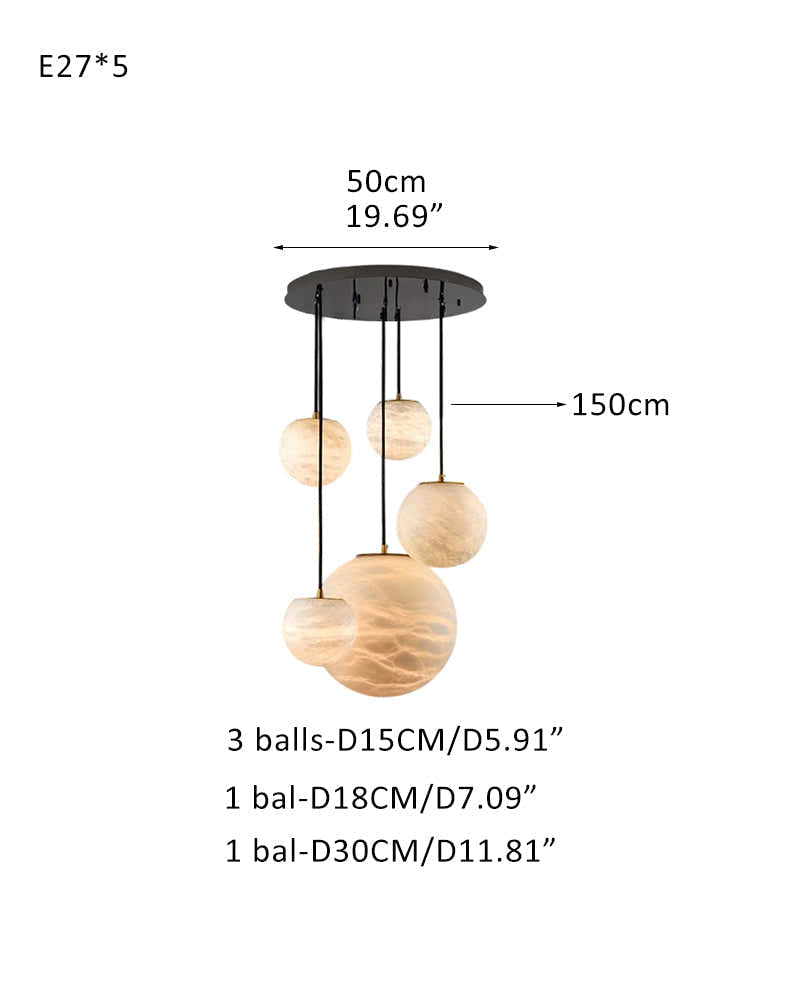 Modern Moon Alabaster Sphere Multi-Light Chandelier Indoor Lighting