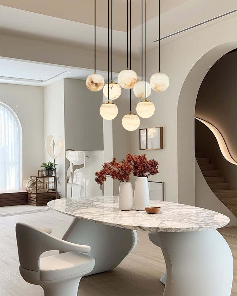 22 Light 6" Wide LED Multi Light Pendant with Alabaster Shade For Staircase