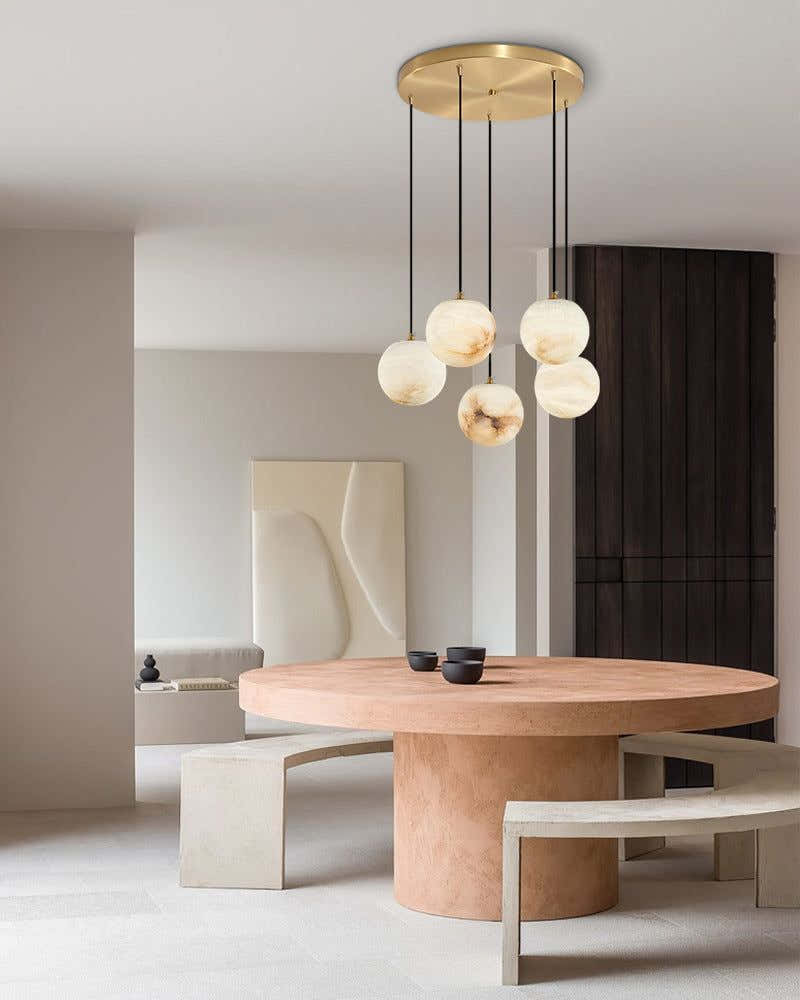 22 Light 6" Wide LED Multi Light Pendant with Alabaster Shade For Staircase