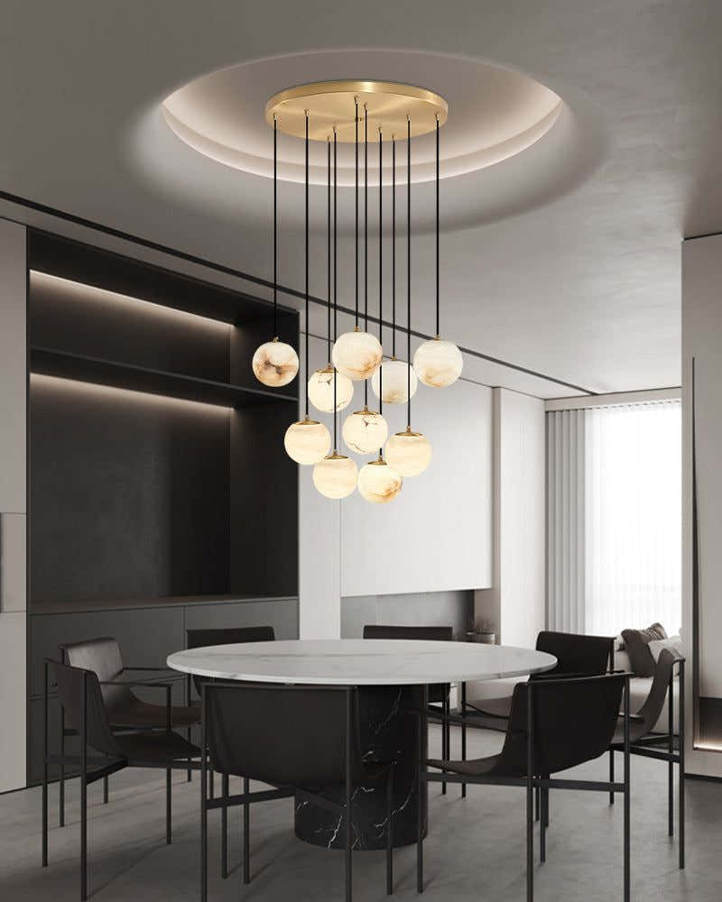 22 Light 6" Wide LED Multi Light Pendant with Alabaster Shade For Staircase