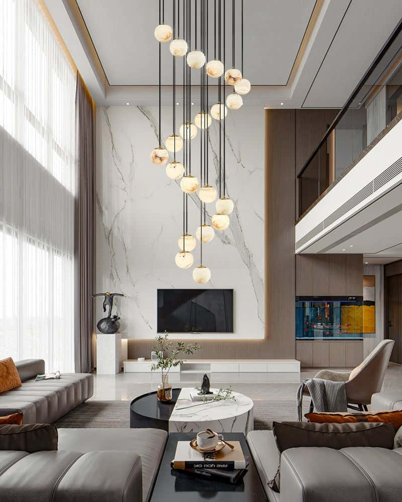 22 Light 6" Wide LED Multi Light Pendant with Alabaster Shade For Staircase