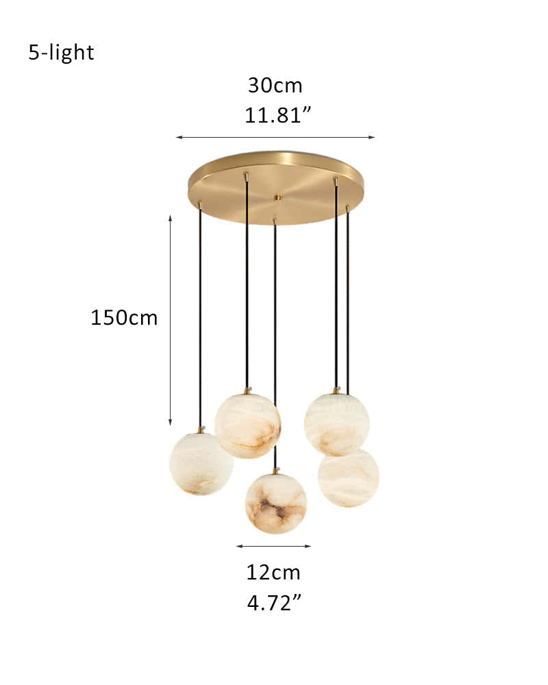 22 Light 6" Wide LED Multi Light Pendant with Alabaster Shade For Staircase