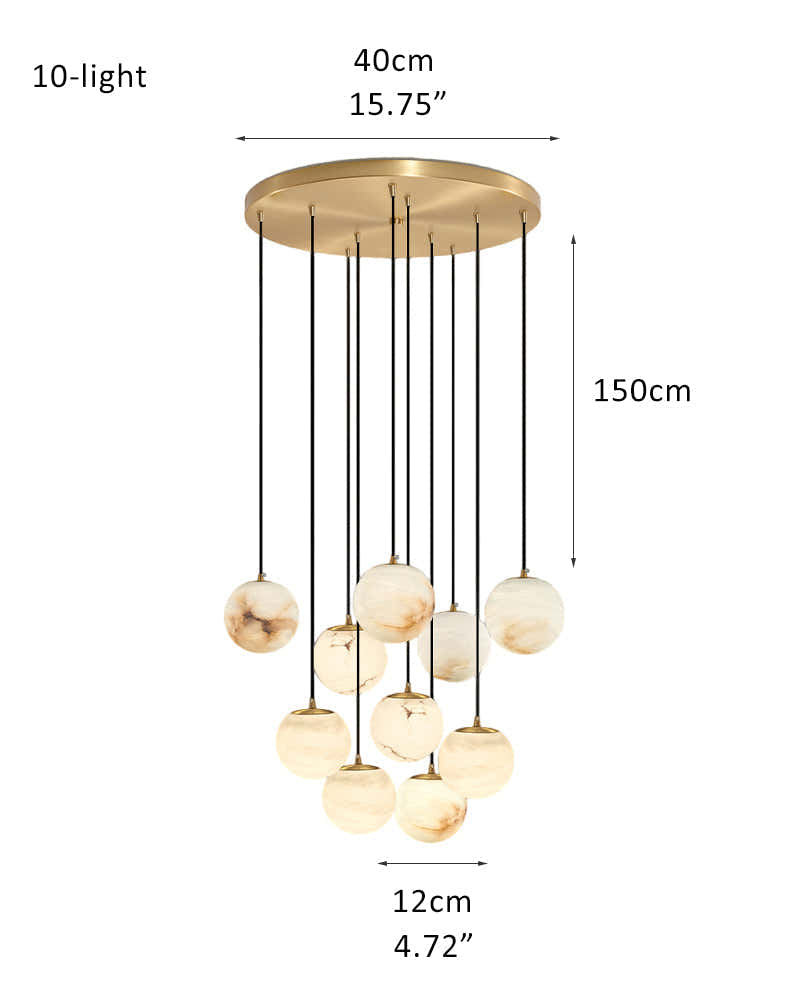 22 Light 6" Wide LED Multi Light Pendant with Alabaster Shade For Staircase
