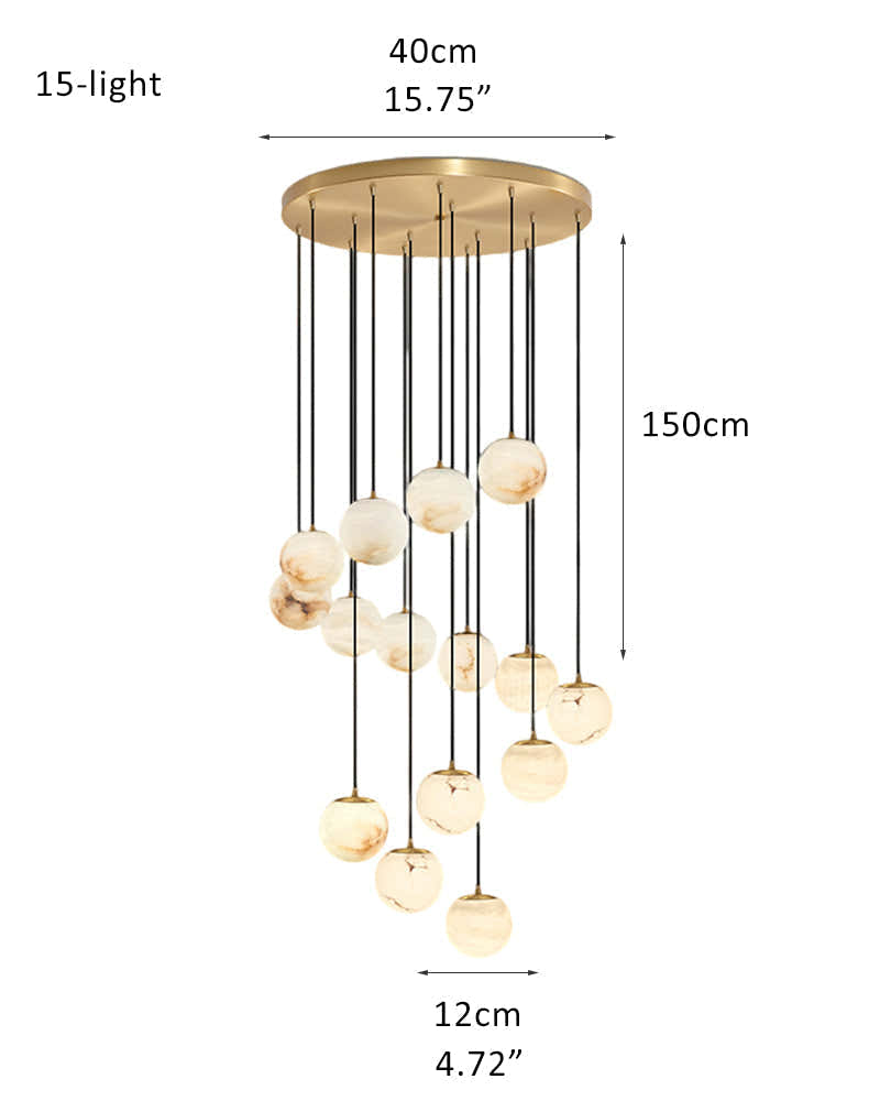 22 Light 6" Wide LED Multi Light Pendant with Alabaster Shade For Staircase