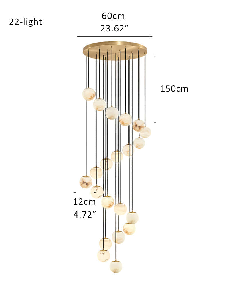 22 Light 6" Wide LED Multi Light Pendant with Alabaster Shade For Staircase