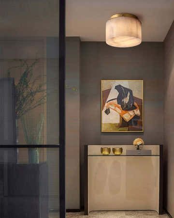 Modern Round Alabaster Ceiling Lights Brushed Brass/Black Dome Plate for bedroom