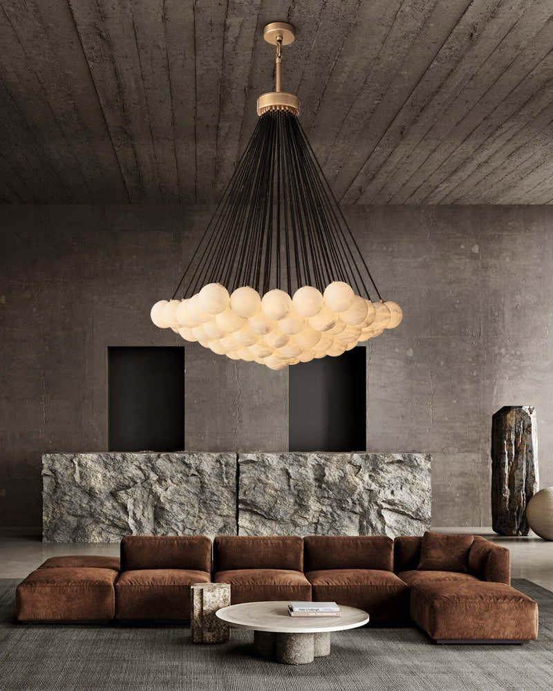 30 lights Cluster Alabaster Globe Chandelier with long cord for high ceiling entrance