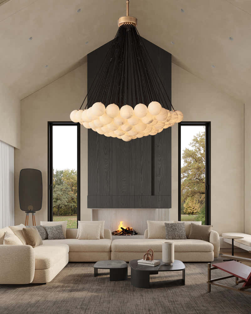 30 lights Cluster Alabaster Globe Chandelier with long cord for high ceiling entrance