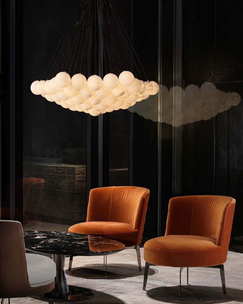 30 lights Cluster Alabaster Globe Chandelier with long cord for high ceiling entrance