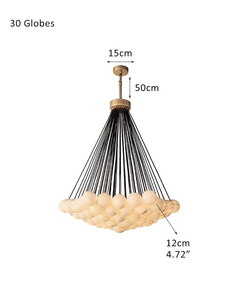 30 lights Cluster Alabaster Globe Chandelier with long cord for high ceiling entrance