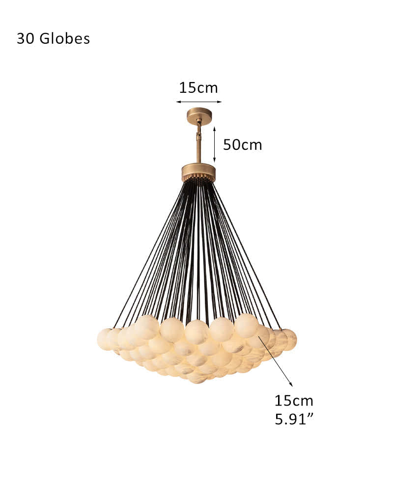 30 lights Cluster Alabaster Globe Chandelier with long cord for high ceiling entrance