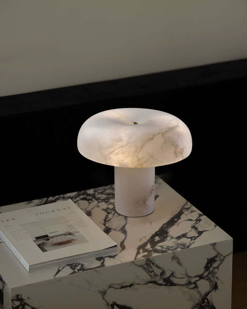 Modern Alabaster Mushroom Bedside Table Lamp Warm White Indoor Lighting