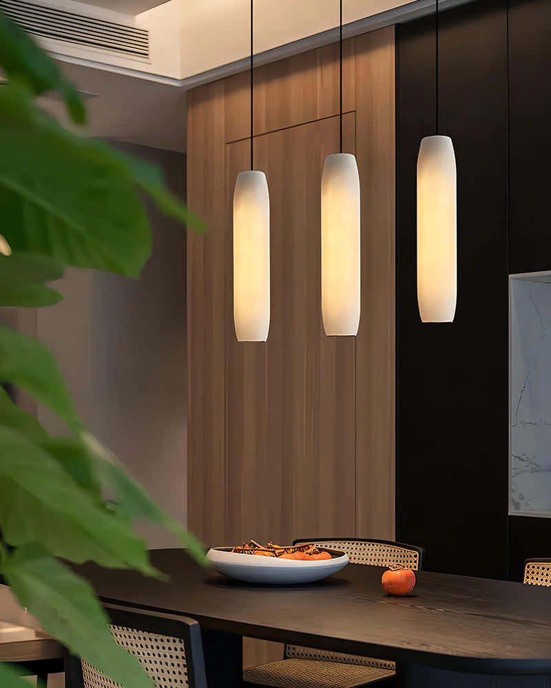 Modern Moonshade Natural Alabaster Column Design Linear Flute Pendant Light for bedroom