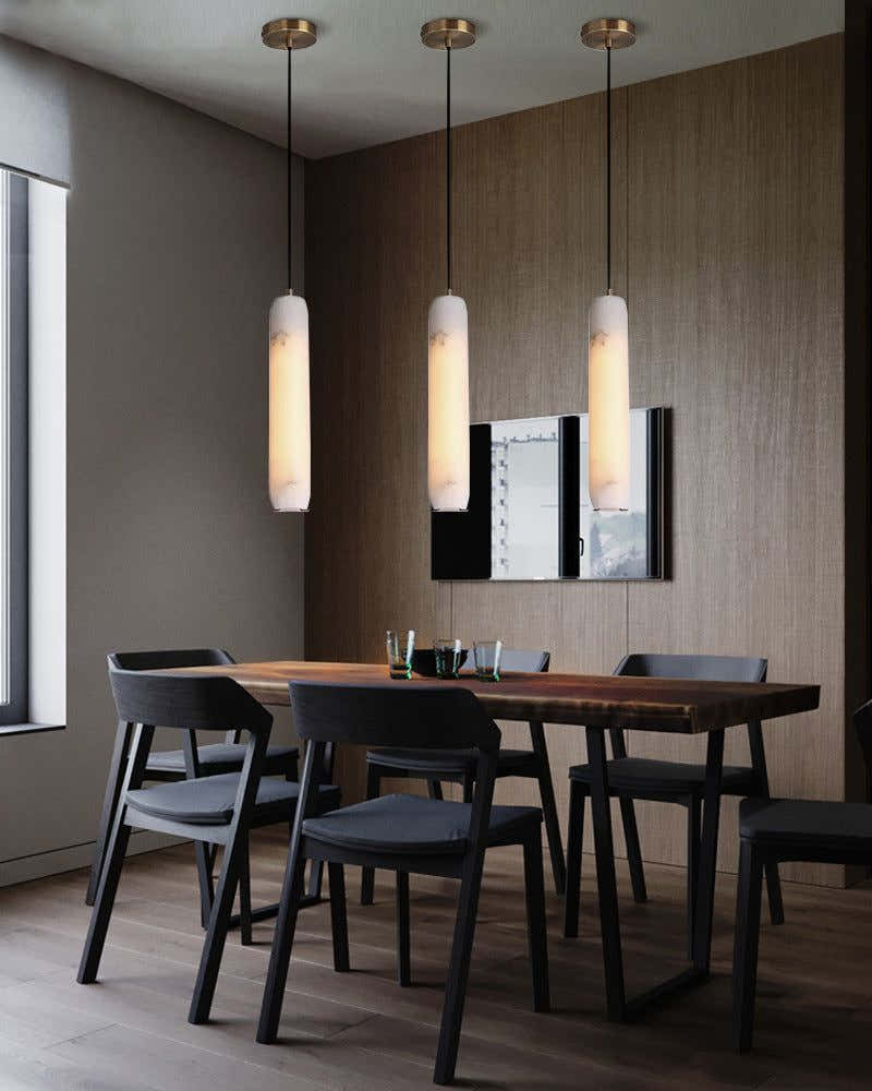 Modern Moonshade Natural Alabaster Column Design Linear Flute Pendant Light for bedroom