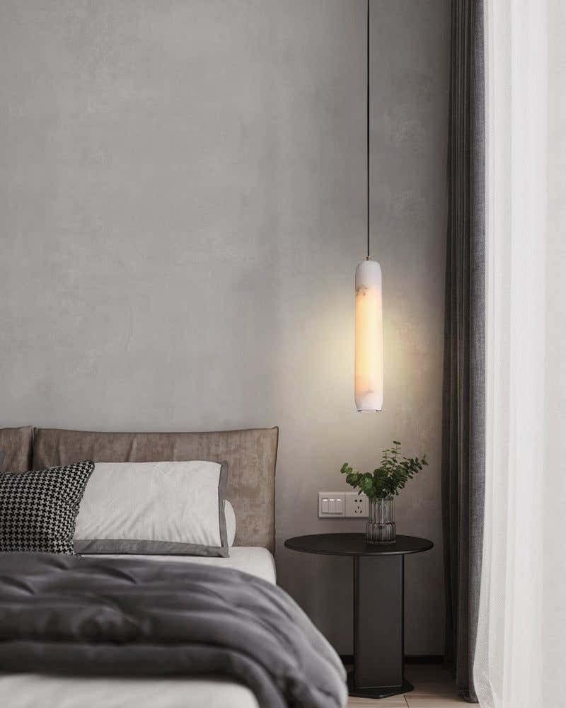 Modern Moonshade Natural Alabaster Column Design Linear Flute Pendant Light for bedroom