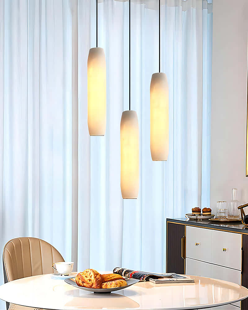 Modern Moonshade Natural Alabaster Column Design Linear Flute Pendant Light for bedroom