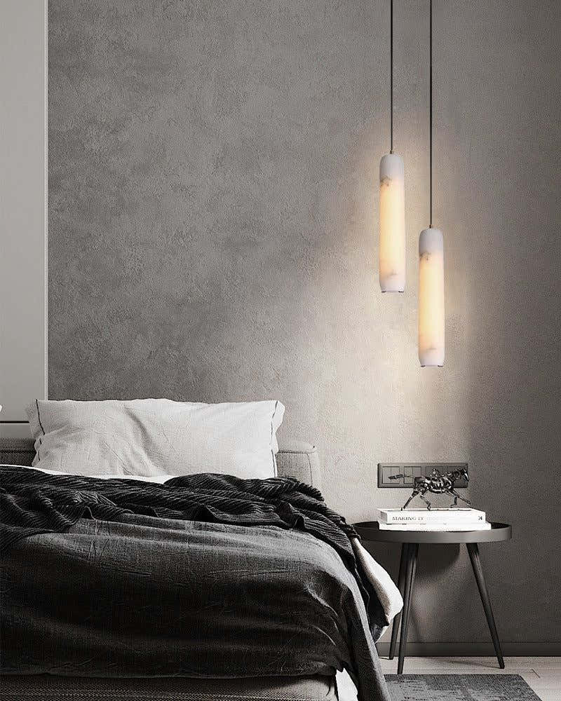 Modern Moonshade Natural Alabaster Column Design Linear Flute Pendant Light for bedroom