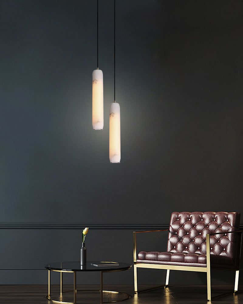 Modern Moonshade Natural Alabaster Column Design Linear Flute Pendant Light for bedroom