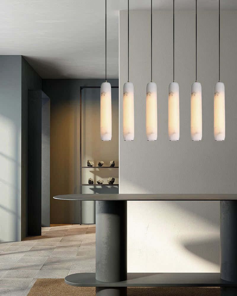Modern Moonshade Natural Alabaster Column Design Linear Flute Pendant Light for bedroom