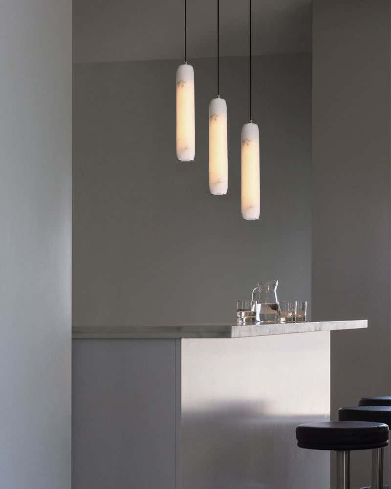 Modern Moonshade Natural Alabaster Column Design Linear Flute Pendant Light for bedroom