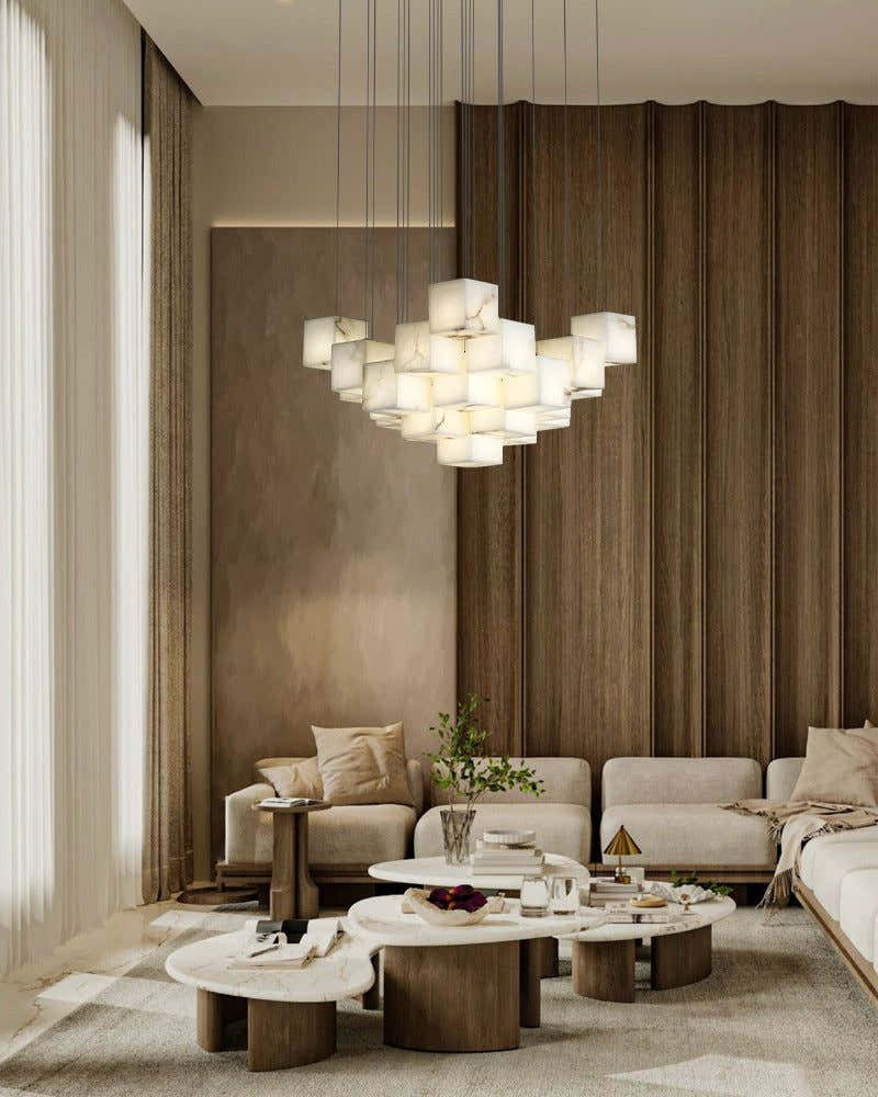 1/6/9/12/18/36-light G9 Alabaster Cluster Ceiling Pendant Lamp with Square Cube Design