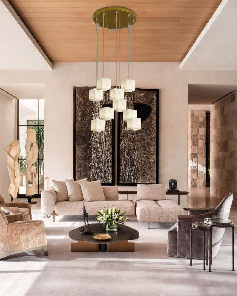 1/6/9/12/18/36-light G9 Alabaster Cluster Ceiling Pendant Lamp with Square Cube Design
