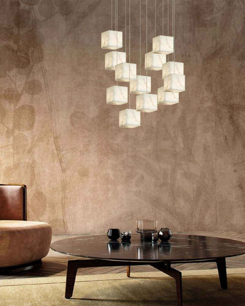 1/6/9/12/18/36-light G9 Alabaster Cluster Ceiling Pendant Lamp with Square Cube Design