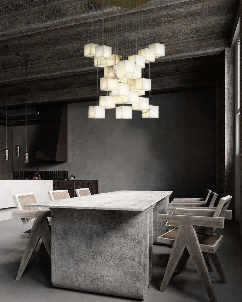 1/6/9/12/18/36-light G9 Alabaster Cluster Ceiling Pendant Lamp with Square Cube Design