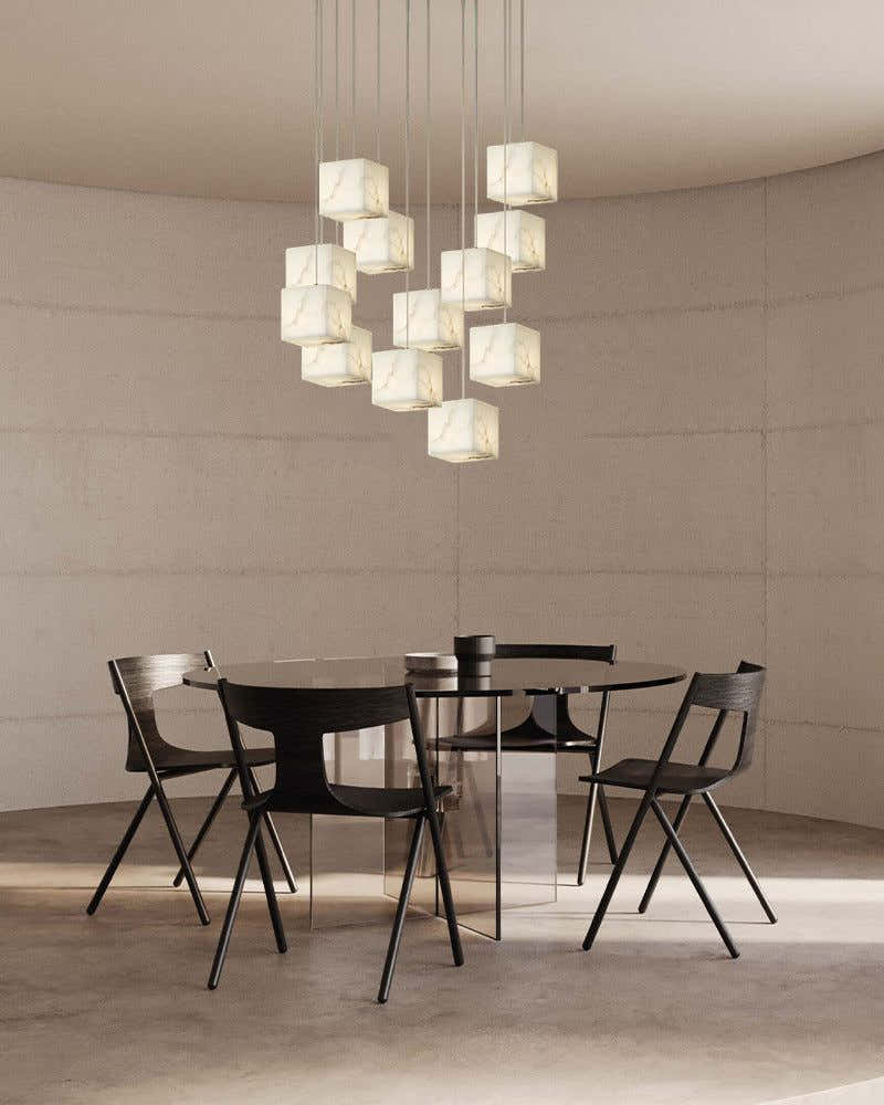 1/6/9/12/18/36-light G9 Alabaster Cluster Ceiling Pendant Lamp with Square Cube Design